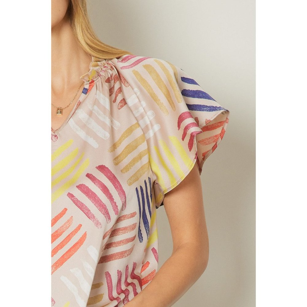 Entro V-Neck Flutter Sleeve Blouse, Latte - Picture 6 of 7